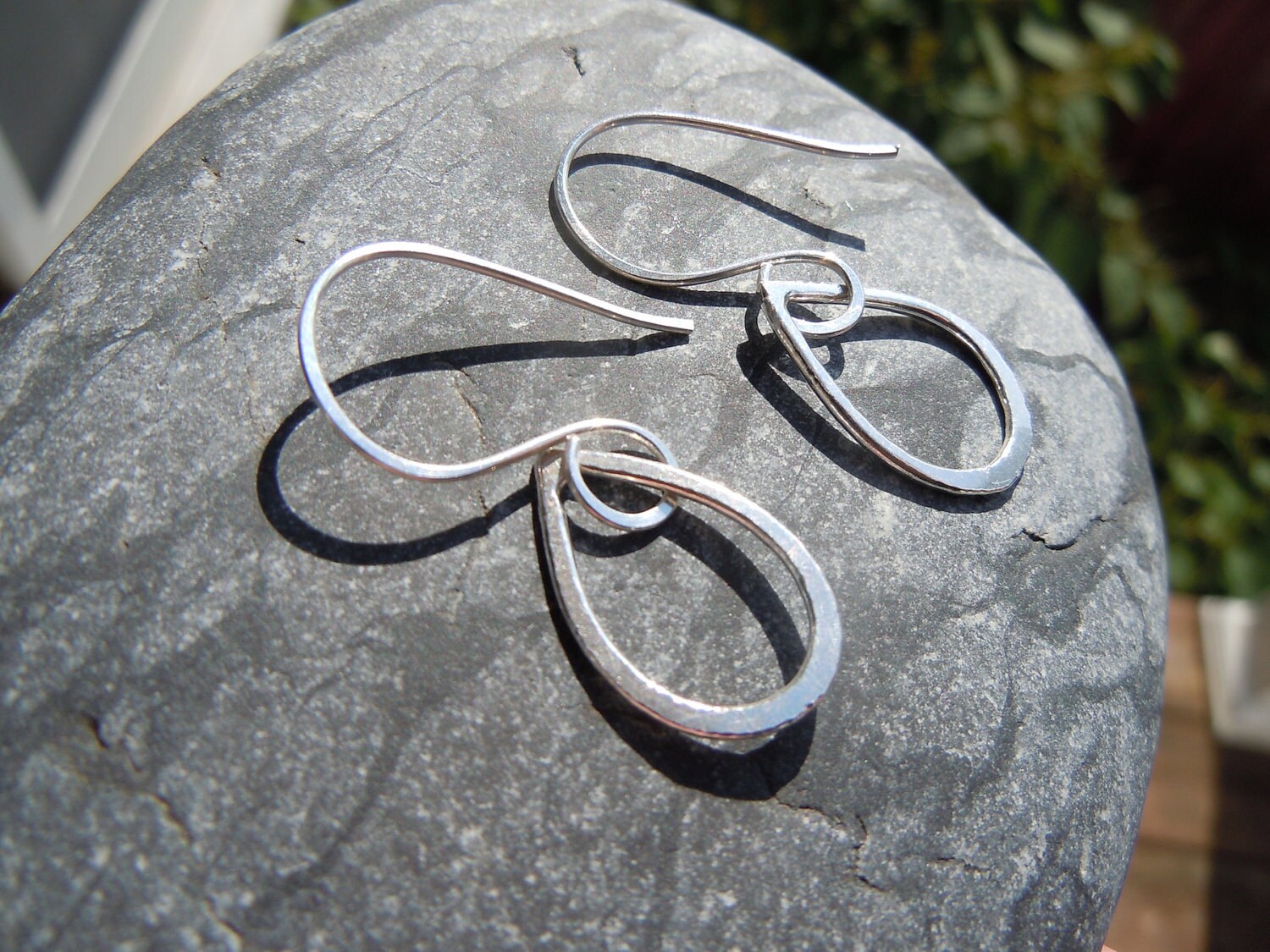 Hammered Silver Tear Drop Earrings, Sterling Medium Hoops, Dangle Tear Drop Hoop Earrings, Fine Sterling Silver by Creative Outlook