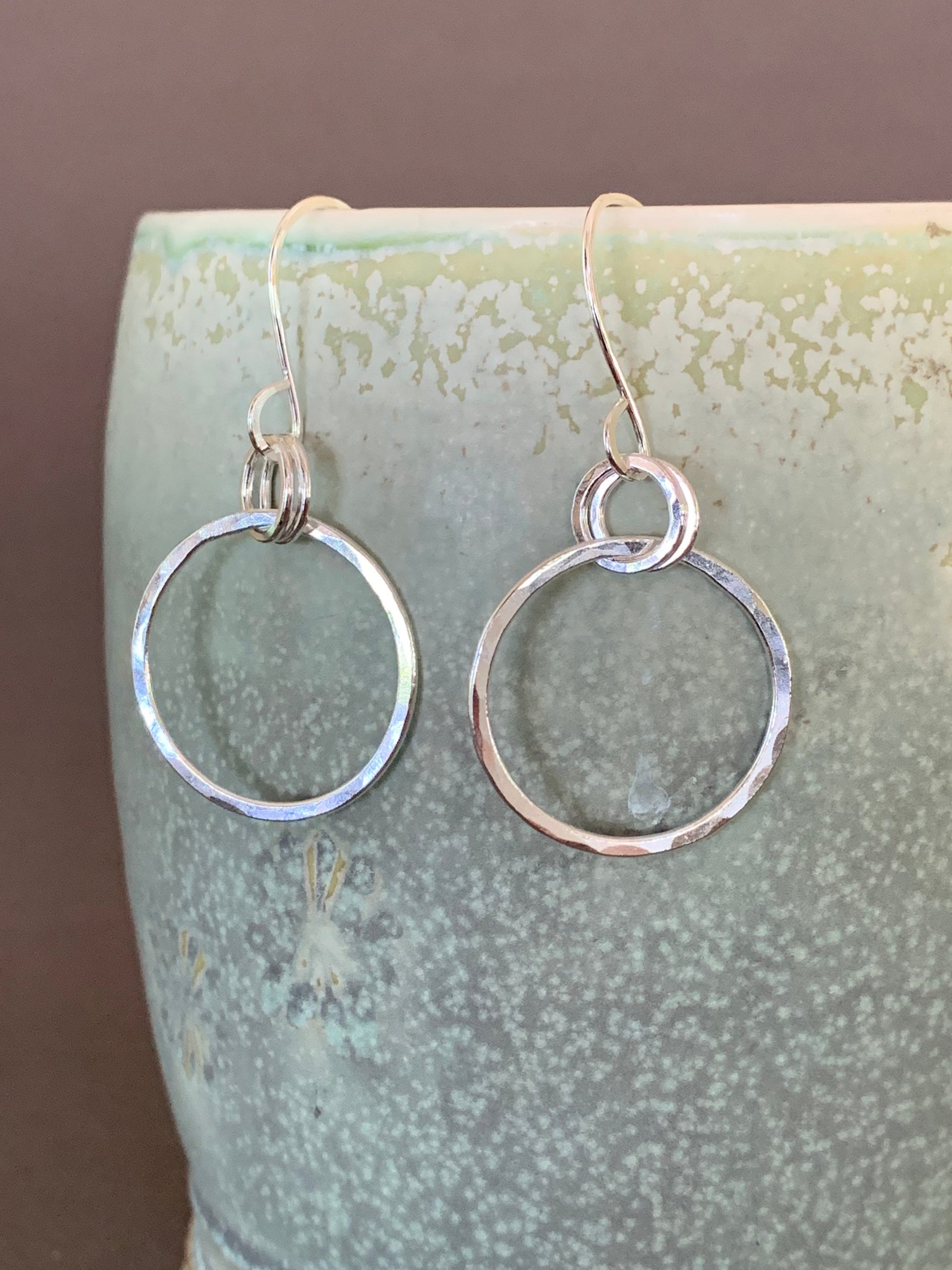 Hand Forged Hoop Earrings, Sterling Silver