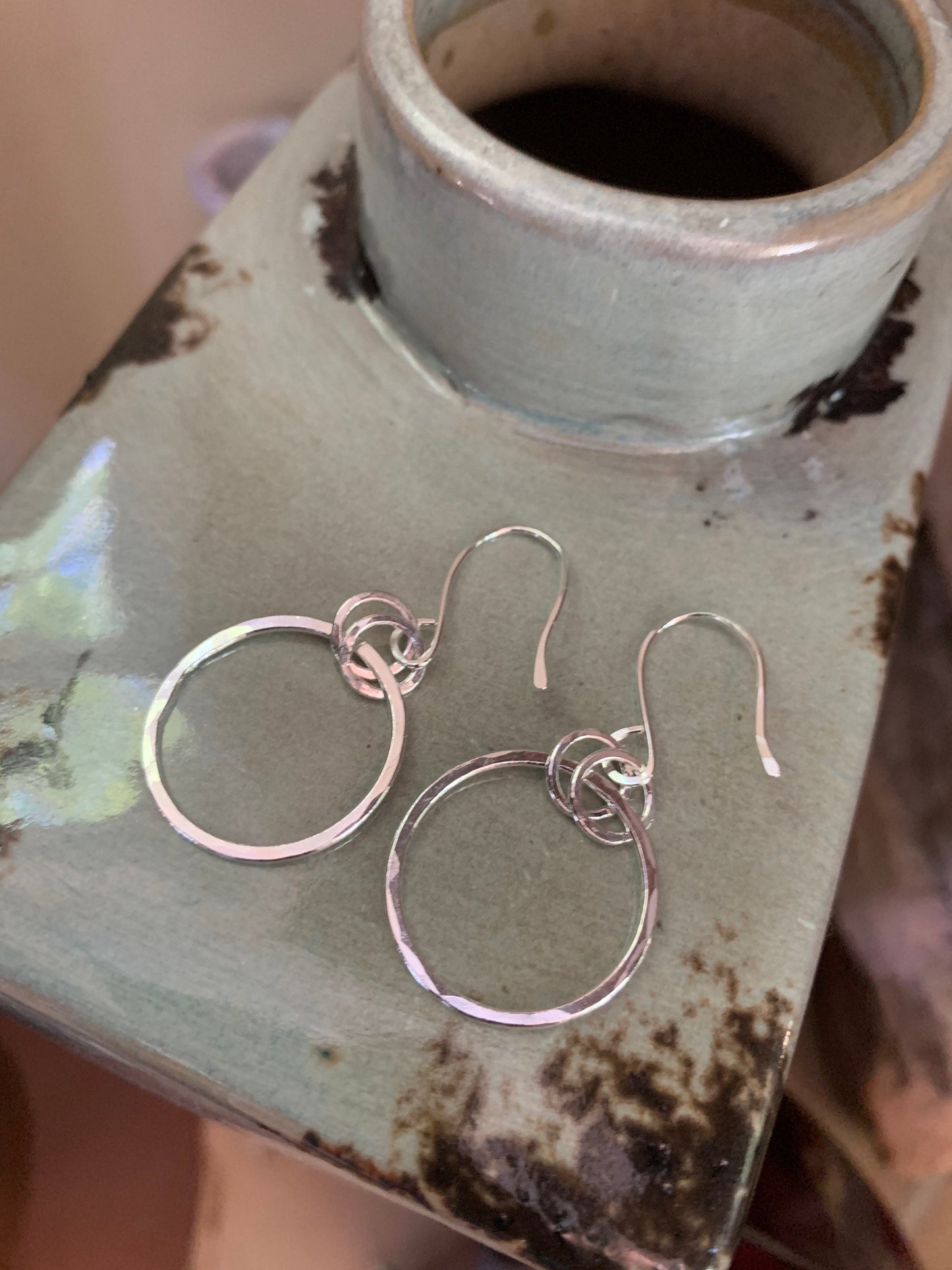 Hand Forged Hoop Earrings, Sterling Silver