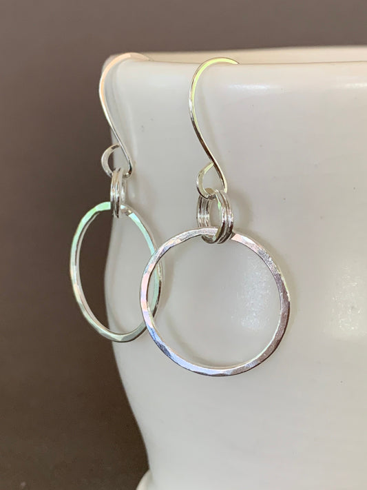 Hand Forged Hoop Earrings, Sterling Silver