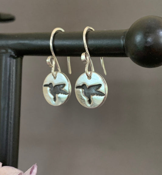 Silver Hummingbird Earrings, Bird Earrings, Sterling Bird Charm, Bird Pendant, Hummingbird Necklace, Bird Lover Gift