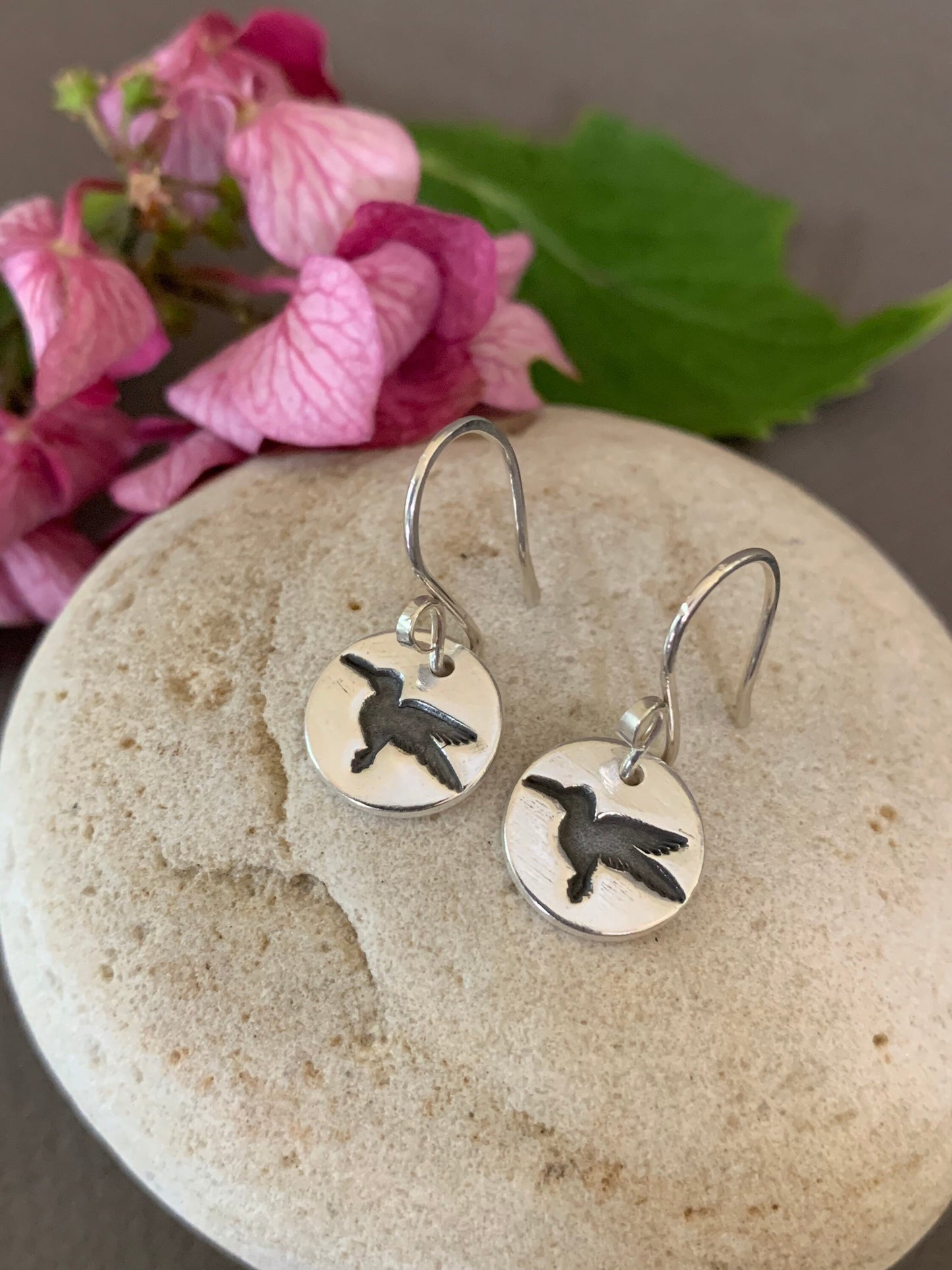 Silver Hummingbird Earrings, Bird Earrings, Sterling Bird Charm, Bird Pendant, Hummingbird Necklace, Bird Lover Gift