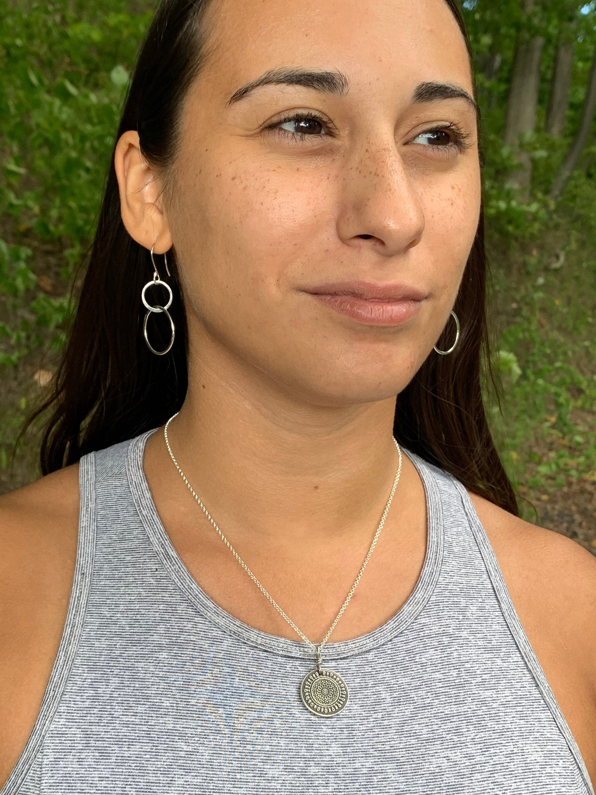 Double Hoop Earrings, Sterling Silver Hammered Jewelry, Hand Forged