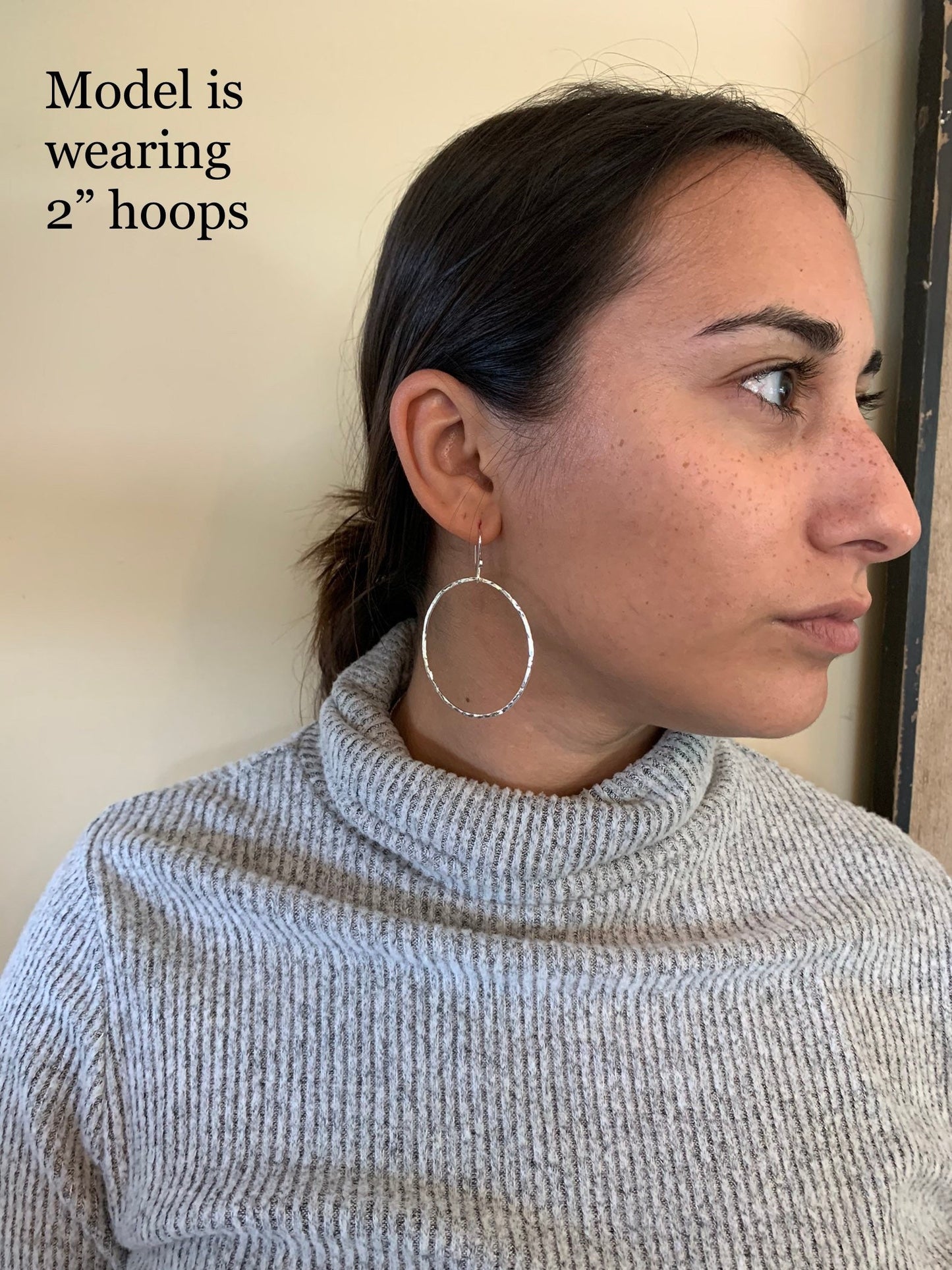 Large Hammered Hoop Earrings, Sterling Silver Classic Hoops, 1 1/2” Hoops, Simple Silver Hoop Earrings, Hand Forged Metal Jewelry