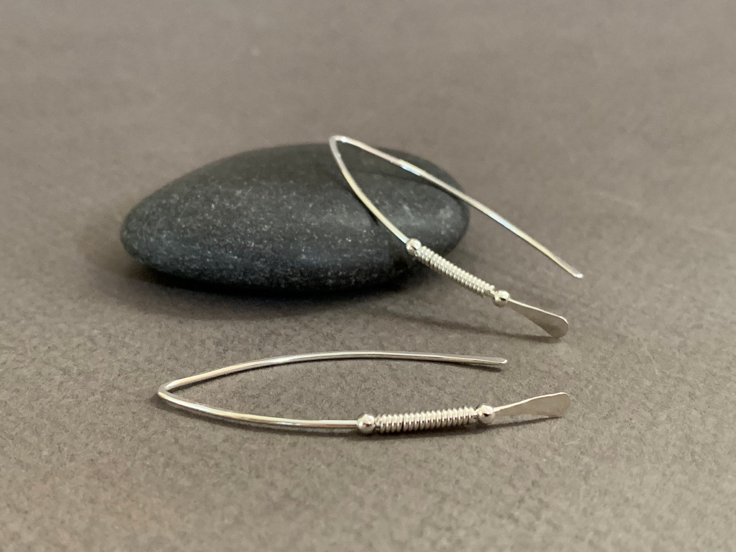 Sterling Silver Threader Earrings, Sterling Wishbone Earrings, Unique Handmade Earrings, Thin Open Hoops, Wire Wrapped Earrings