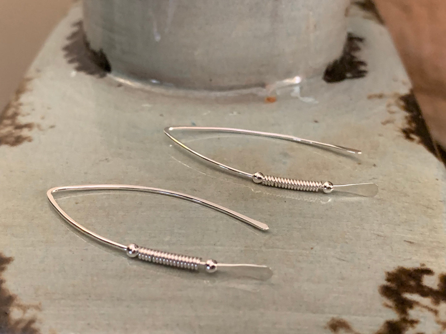 Sterling Silver Threader Earrings, Sterling Wishbone Earrings, Unique Handmade Earrings, Thin Open Hoops, Wire Wrapped Earrings