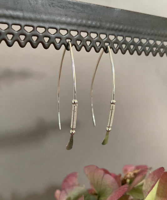 Sterling Silver Threader Earrings, Sterling Wishbone Earrings, Unique Handmade Earrings, Thin Open Hoops, Wire Wrapped Earrings