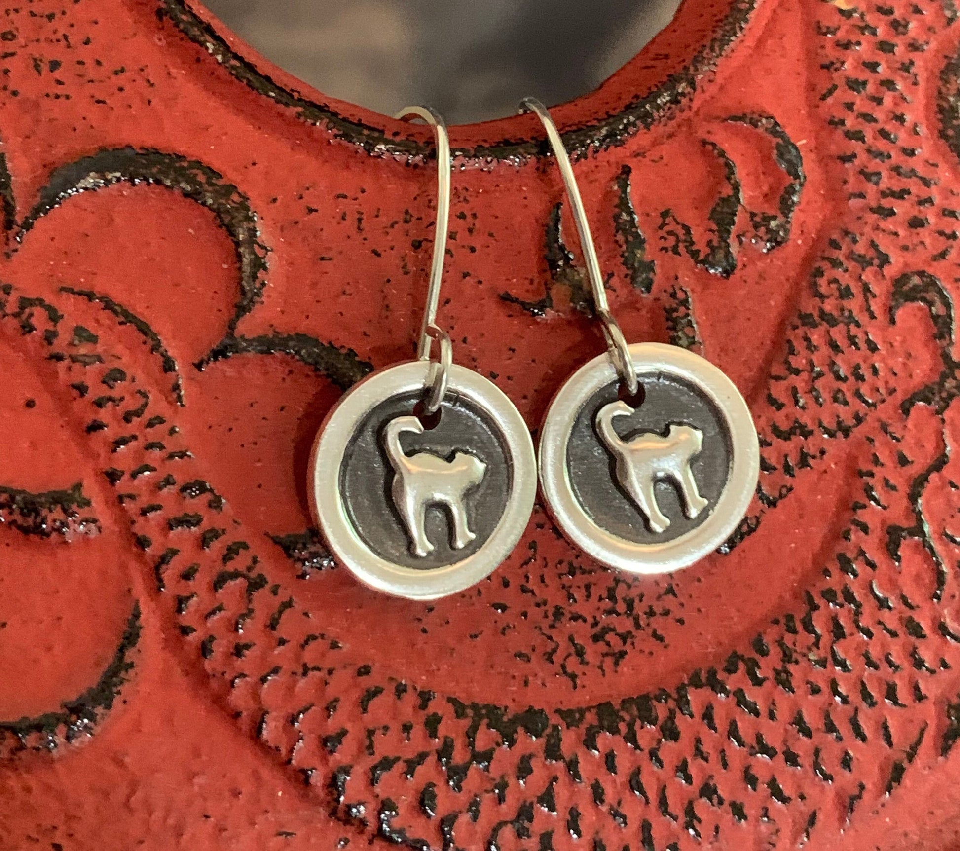 Sterling Silver Cat Earrings, Cat Charm Earrings, Spooky Halloween Jewelry, Cat Costume Earrings, Fun Charm Earrings