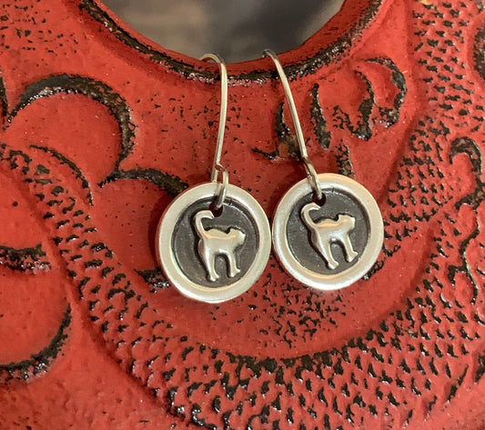 Sterling Silver Cat Earrings, Cat Charm Earrings, Spooky Halloween Jewelry, Cat Costume Earrings, Fun Charm Earrings