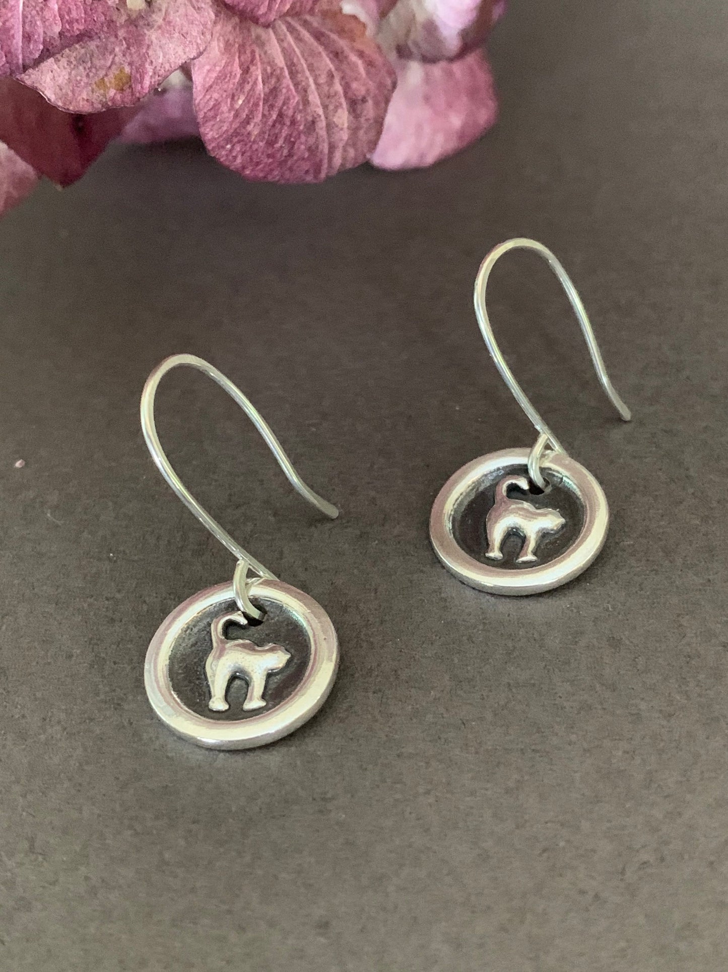 Sterling Silver Cat Earrings, Cat Charm Earrings, Spooky Halloween Jewelry, Cat Costume Earrings, Fun Charm Earrings