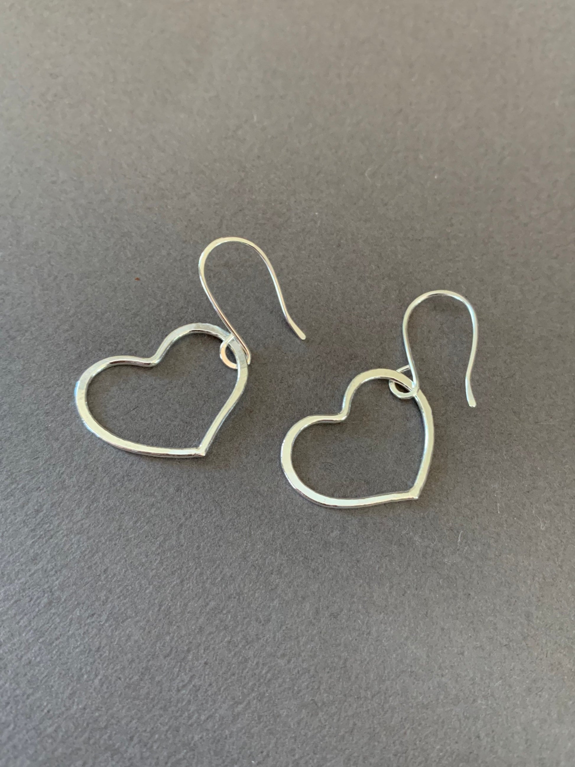 Sterling Heart Earrings, Silver Heart Hoop Earrings, Sweetheart Gift, Love Earrings, Hammered Hoops, Dangle Heart Earrings, Handmade Jewelry