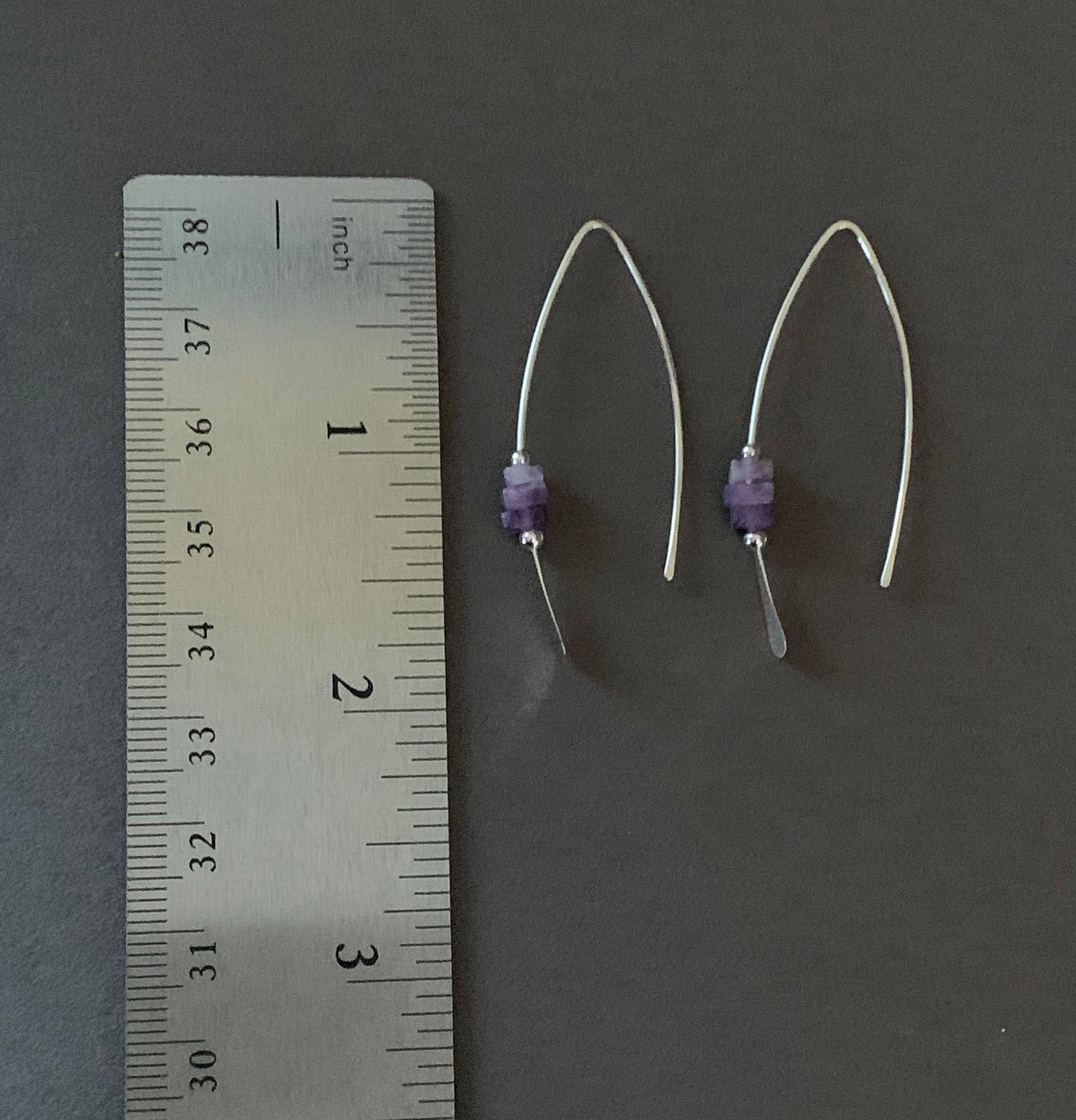 Silver Threader Earrings, Sterling Wishbone Earrings, Amethyst Earrings, Lavender Stone, Thin Open Hoops, Unique Handmade Jewelry