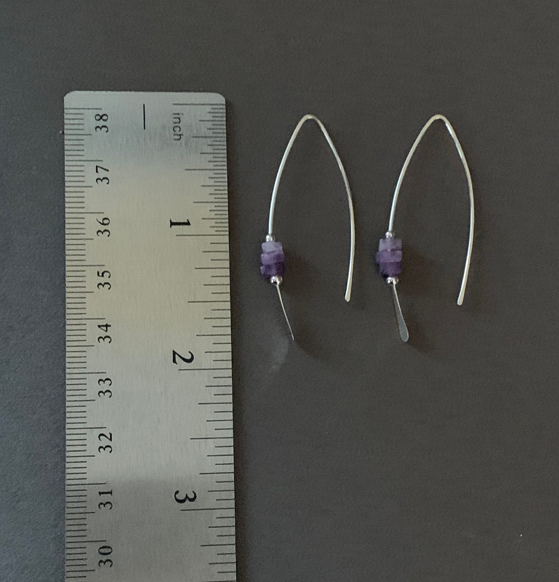 Silver Threader Earrings, Sterling Wishbone Earrings, Amethyst Earrings, Lavender Stone, Thin Open Hoops, Unique Handmade Jewelry