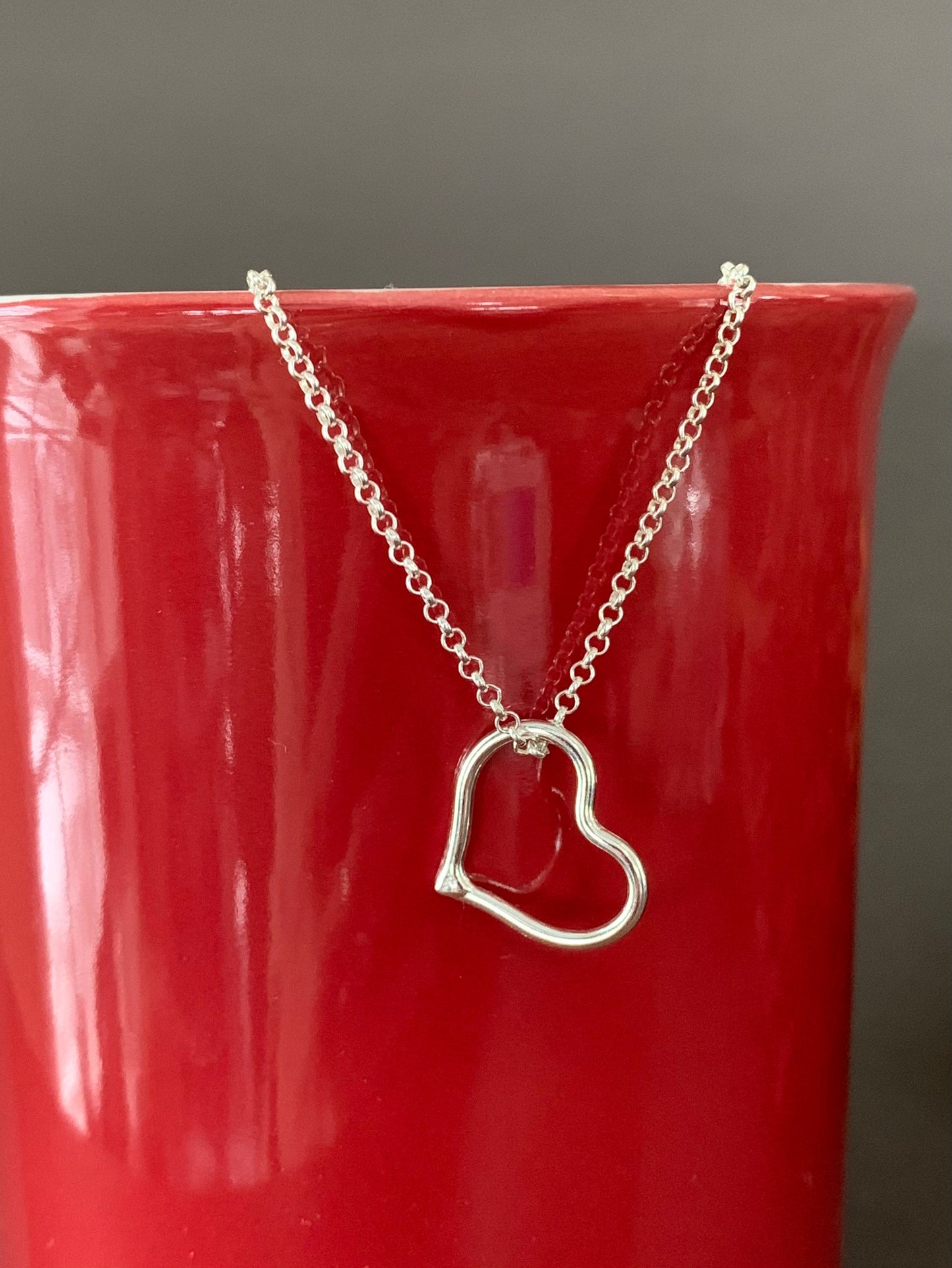 Sterling Heart Necklace, Small Silver Heart Necklace, Sweetheart Gift, Love Necklace, Handmade Heart Hoop Pendant, Handmade Jewelry