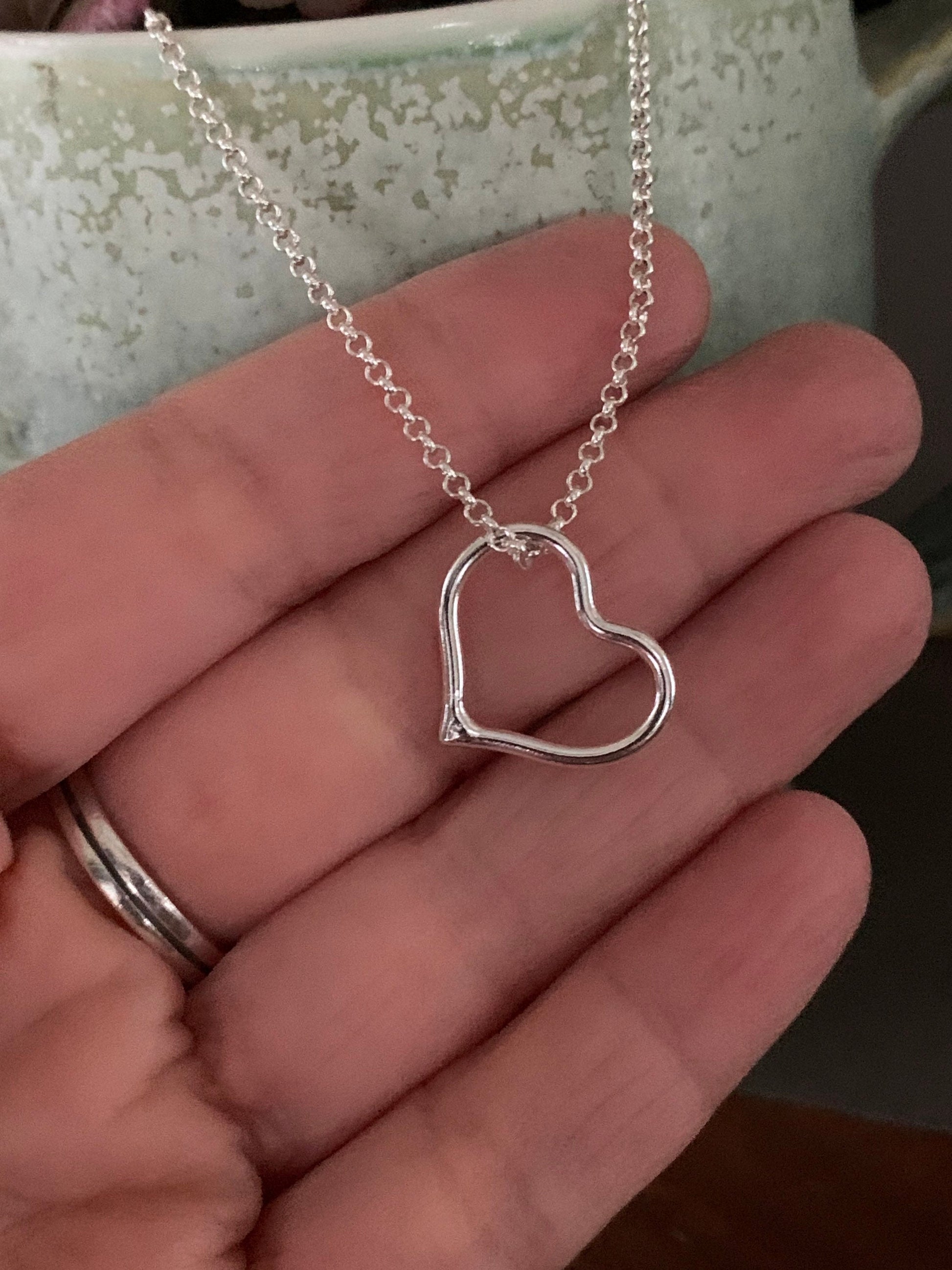 Sterling Heart Necklace, Small Silver Heart Necklace, Sweetheart Gift, Love Necklace, Handmade Heart Hoop Pendant, Handmade Jewelry