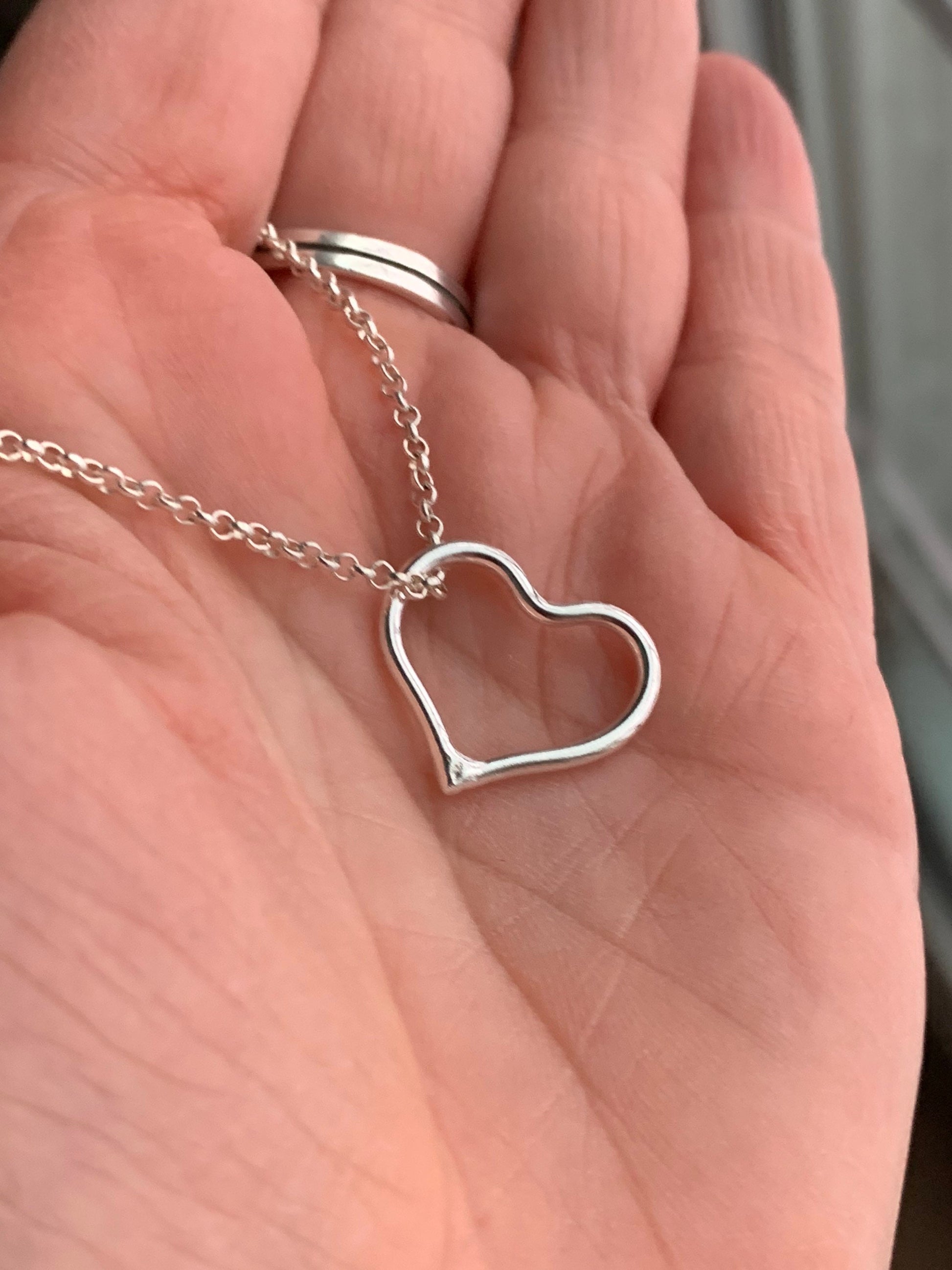 Sterling Heart Necklace, Small Silver Heart Necklace, Sweetheart Gift, Love Necklace, Handmade Heart Hoop Pendant, Handmade Jewelry