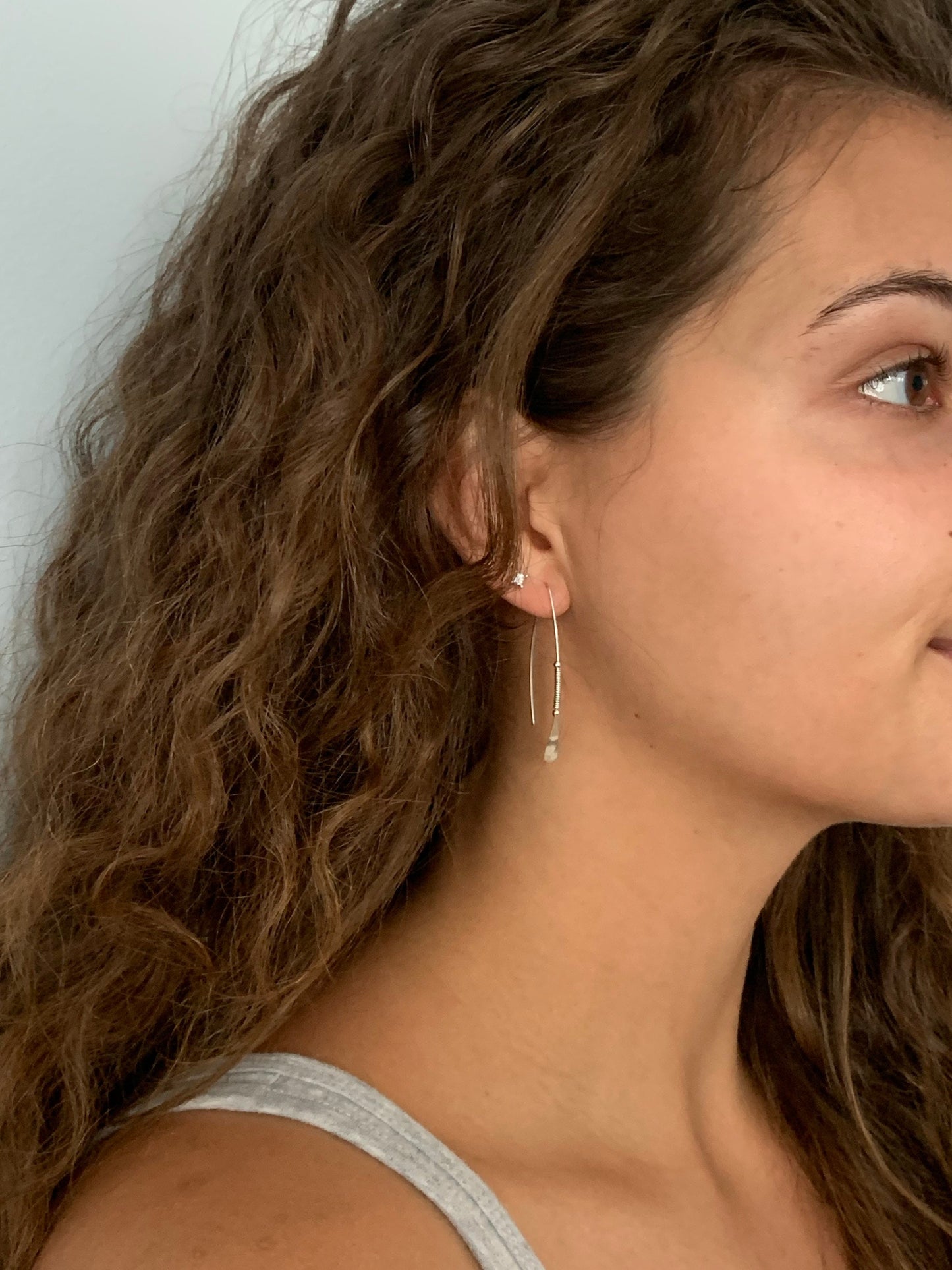 Sterling Silver Hoop Threader Earrings, Sterling Wishbone Hoop Earrings, Unique Handmade Earrings, Thin Open Hoops