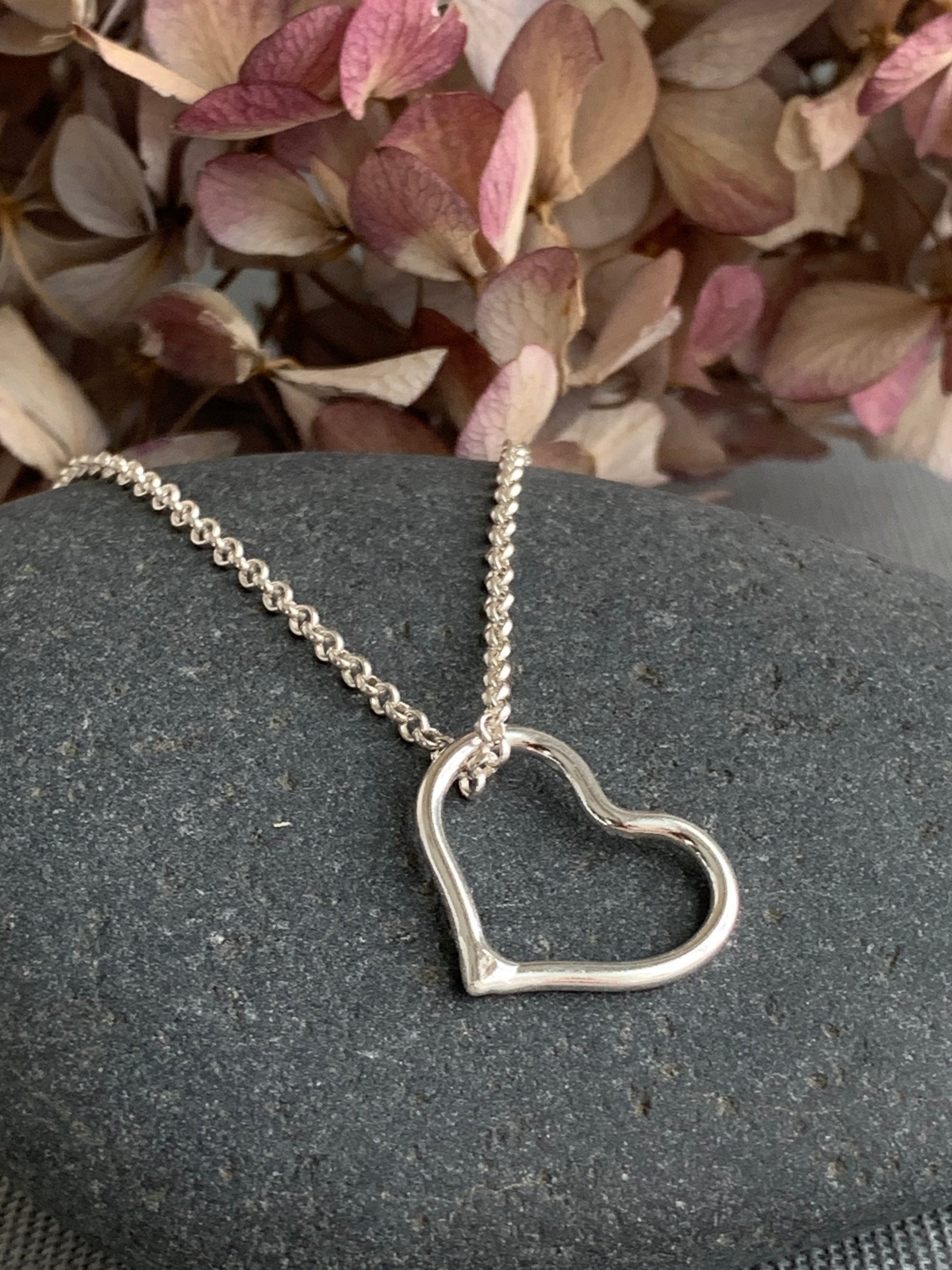 Sterling Heart Necklace, Small Silver Heart Necklace, Sweetheart Gift, Love Necklace, Handmade Heart Hoop Pendant, Handmade Jewelry