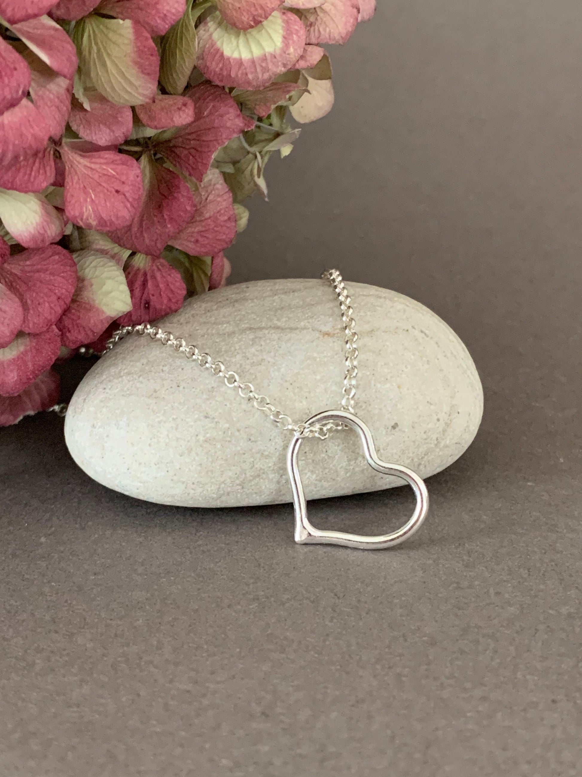 Sterling Heart Necklace, Small Silver Heart Necklace, Sweetheart Gift, Love Necklace, Handmade Heart Hoop Pendant, Handmade Jewelry