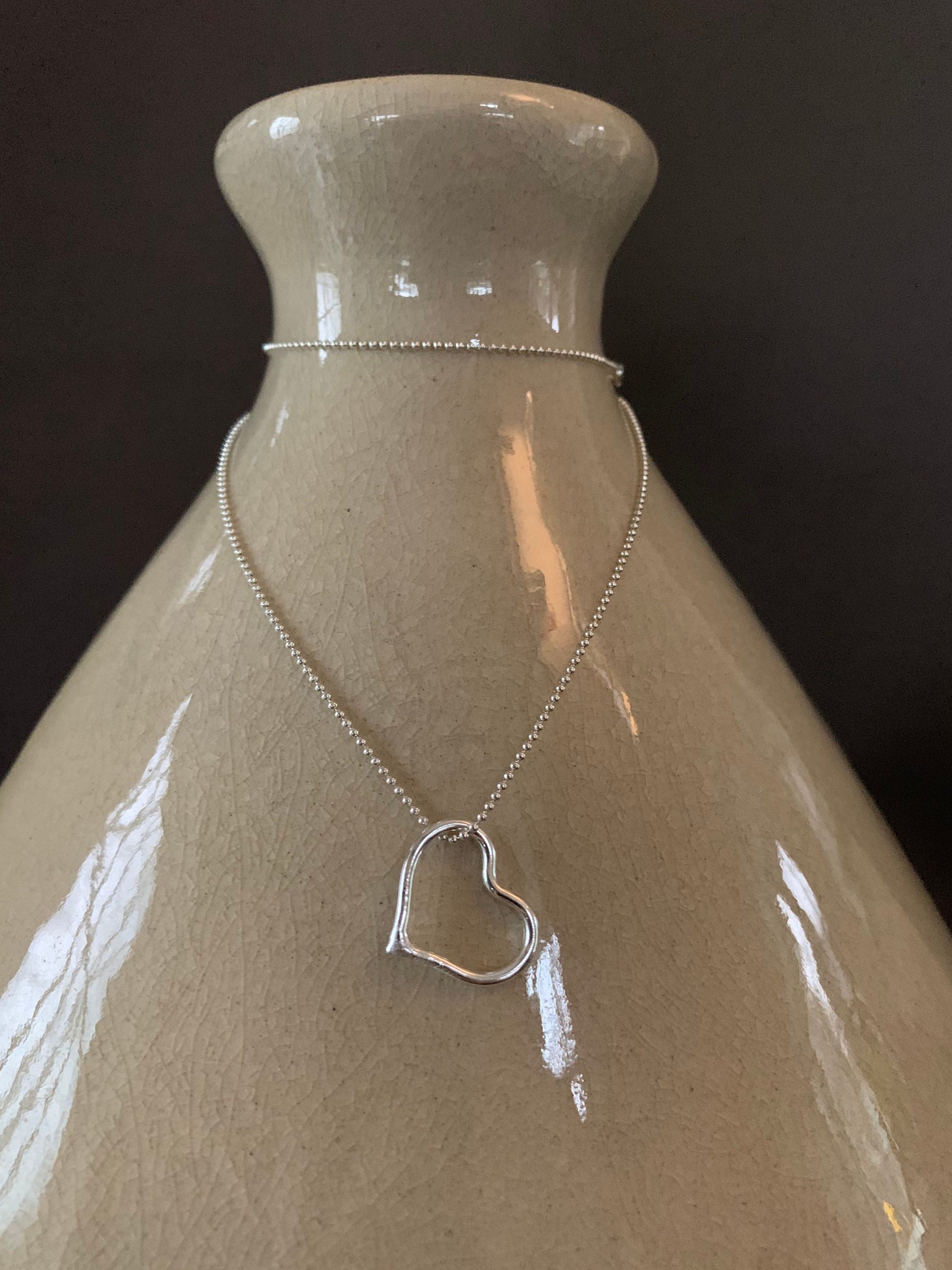 Sterling Heart Necklace, Small Silver Heart Necklace, Sweetheart Gift, Love Necklace, Handmade Heart Hoop Pendant, Handmade Jewelry