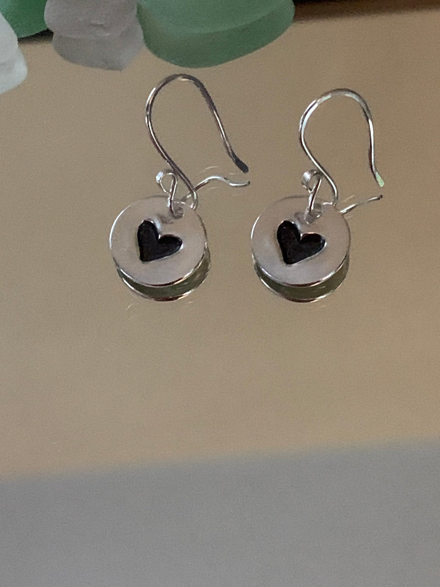 Small Heart Earrings, Silver Heart Dangle Earrings, Round Sterling Silver Earrings, Heart Charm, Hand Forged Metal Jewelry