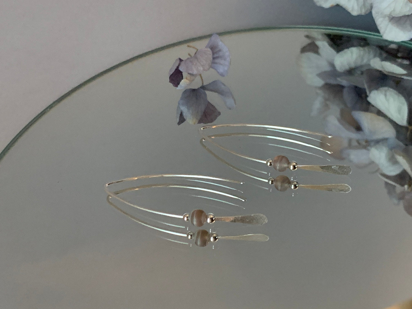 Lavender Stone Threader Earrings, Matte Purple Botswana Agate Bead, Sterling Wishbone Earrings, Thin Open Silver Hoops, Medium Hoop Earrings