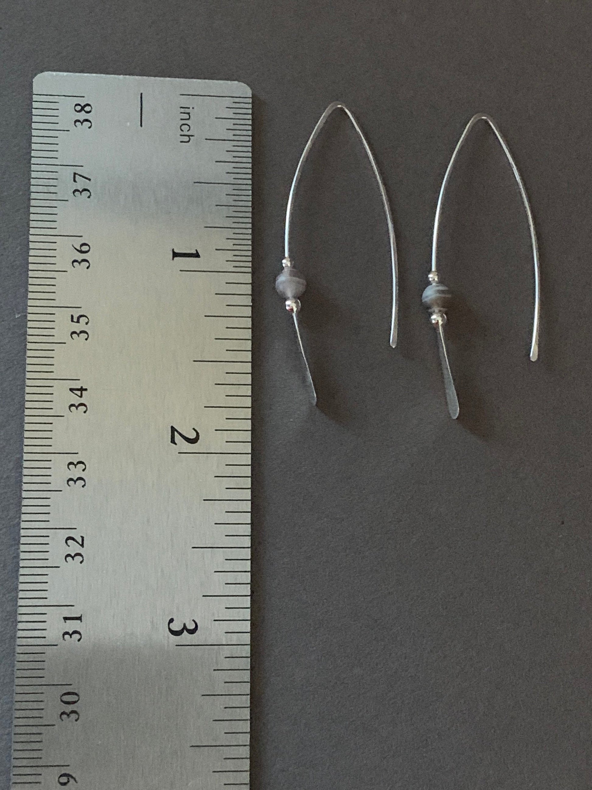 Lavender Stone Threader Earrings, Matte Purple Botswana Agate Bead, Sterling Wishbone Earrings, Thin Open Silver Hoops, Medium Hoop Earrings