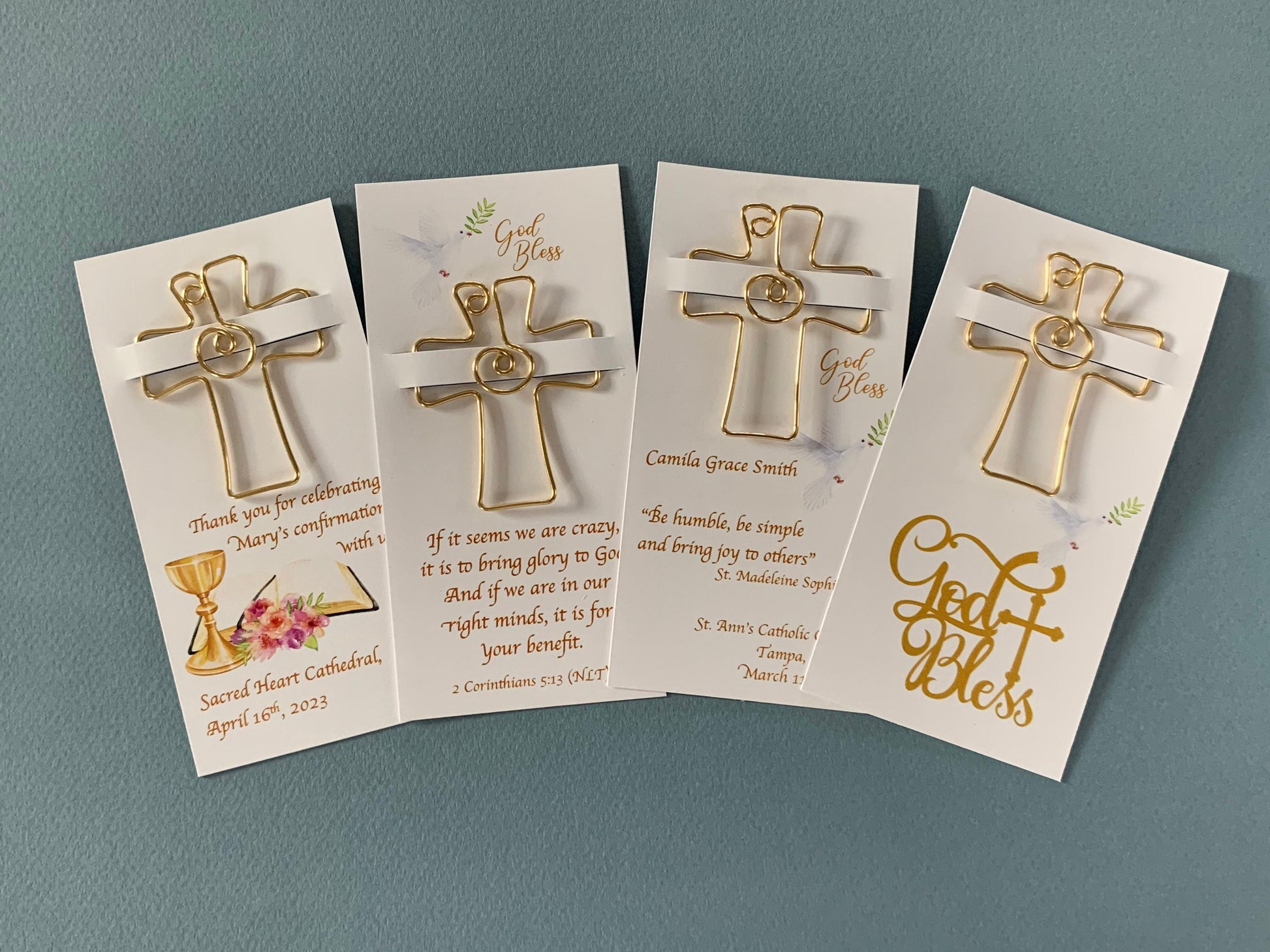 Personalized Confirmation Gifts, Favors for Communion and Confirmation, Religious Gifts, Cross Bookmarks