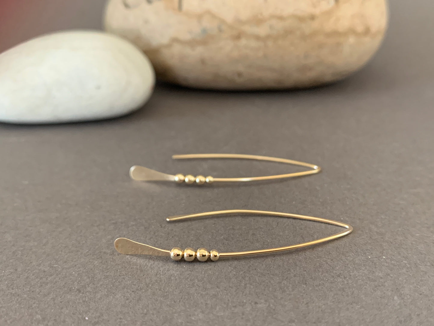 Gold Threader Earrings, Sterling Wishbone Earrings, Thin Open Hoops, Medium Hammered Hoop Earrings