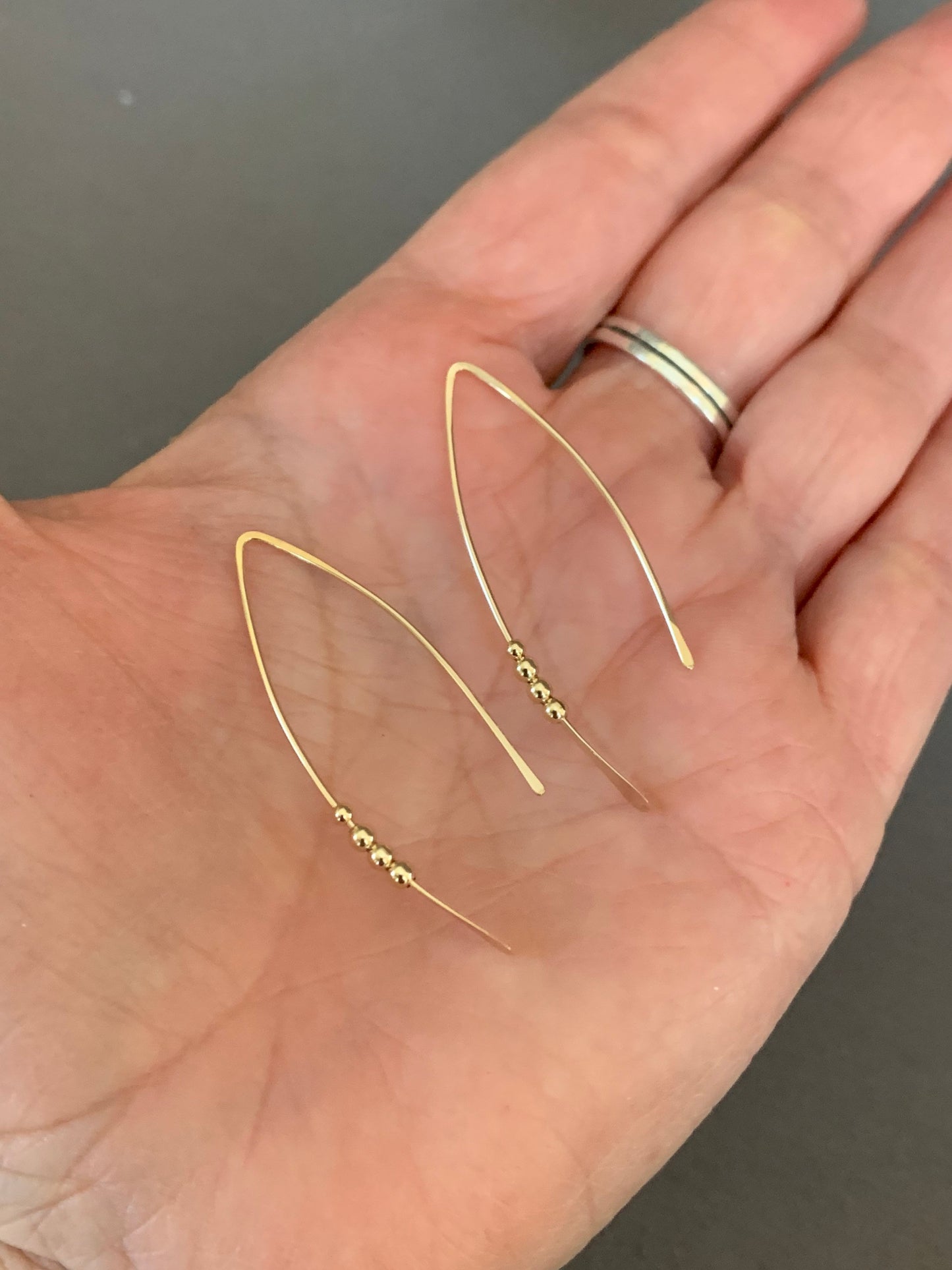 Gold Threader Earrings, Sterling Wishbone Earrings, Thin Open Hoops, Medium Hammered Hoop Earrings