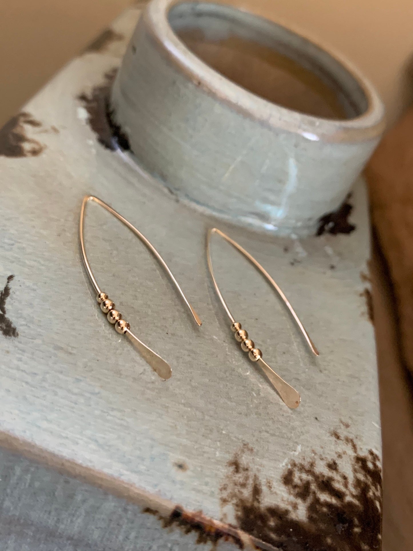 Gold Threader Earrings, Sterling Wishbone Earrings, Thin Open Hoops, Medium Hammered Hoop Earrings