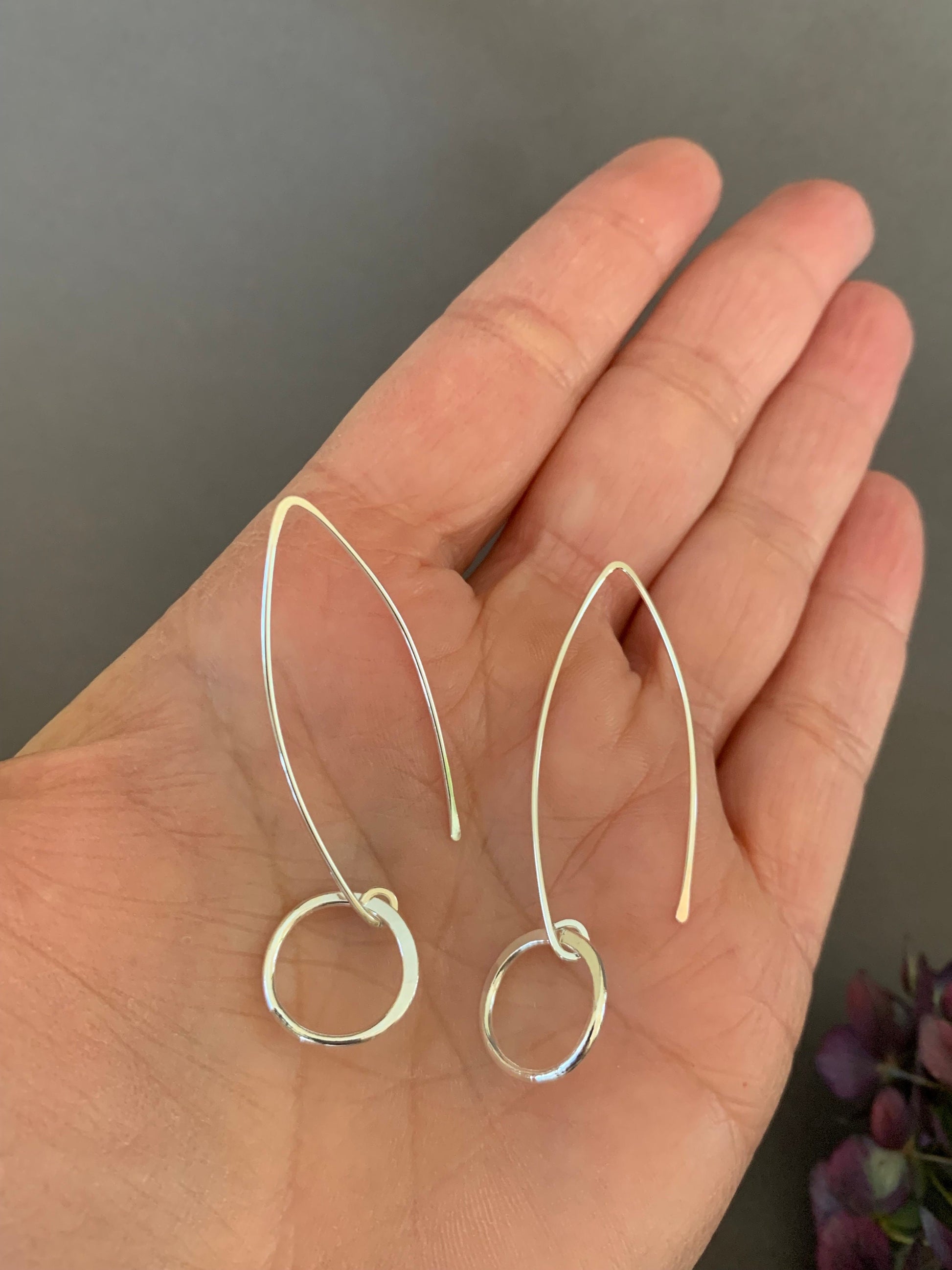 Sterling Silver Hoop Threader Earrings, Sterling Wishbone Hoop Earrings, Unique Handmade Earrings, Thin Open Hoops