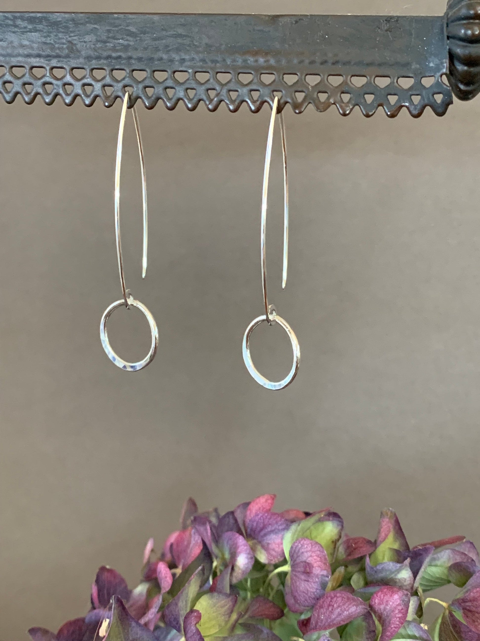 Sterling Silver Hoop Threader Earrings, Sterling Wishbone Hoop Earrings, Unique Handmade Earrings, Thin Open Hoops