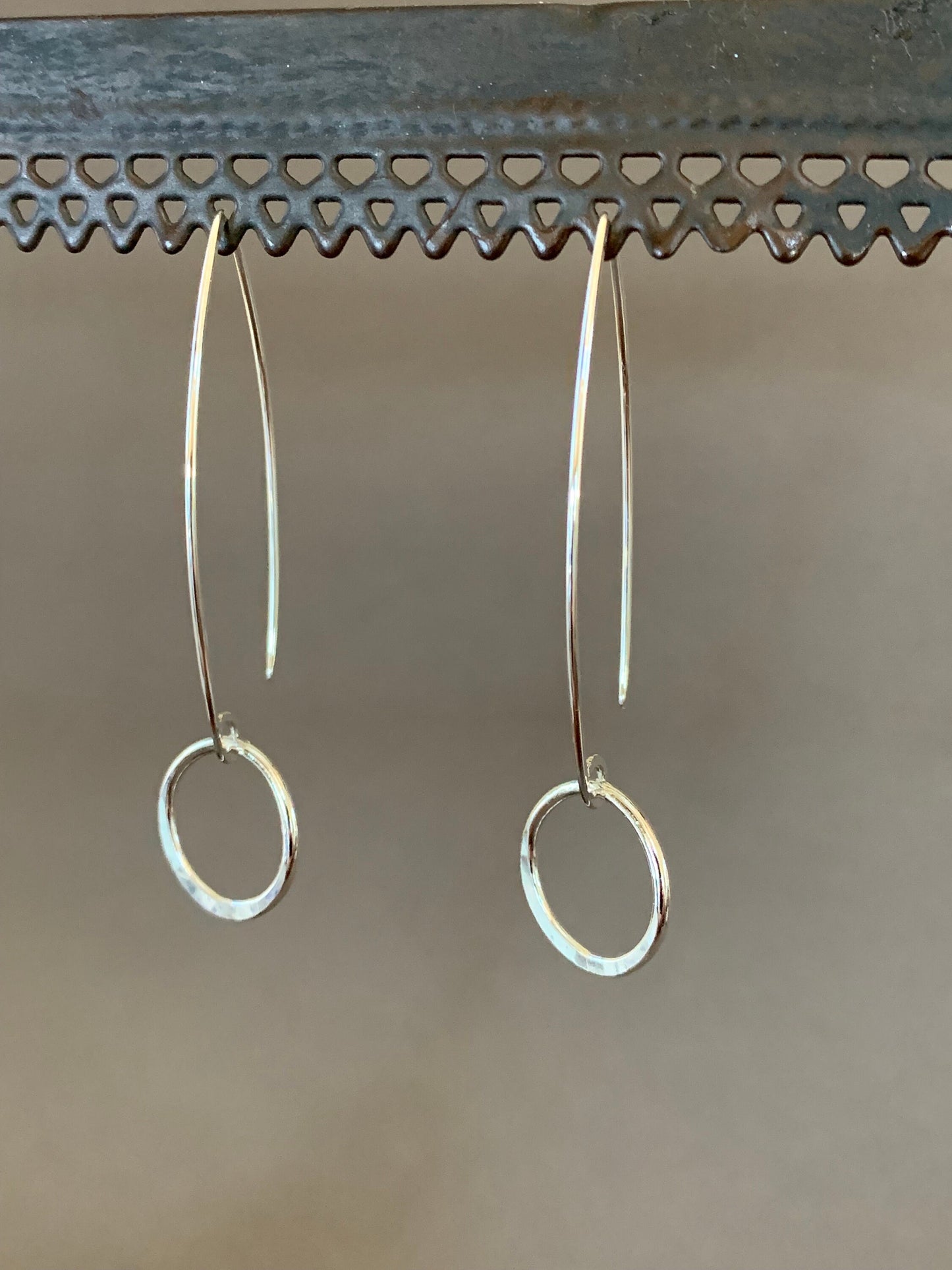 Sterling Silver Hoop Threader Earrings, Sterling Wishbone Hoop Earrings, Unique Handmade Earrings, Thin Open Hoops