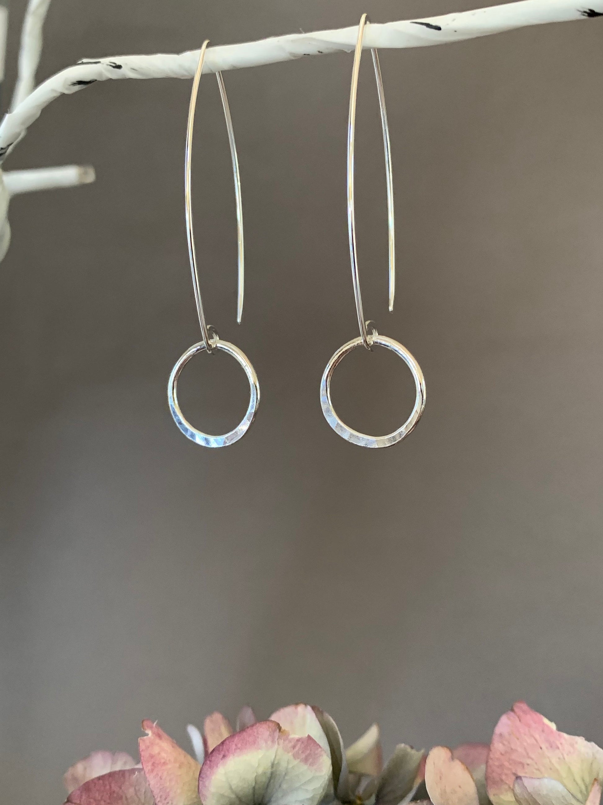 Sterling Silver Hoop Threader Earrings, Sterling Wishbone Hoop Earrings, Unique Handmade Earrings, Thin Open Hoops