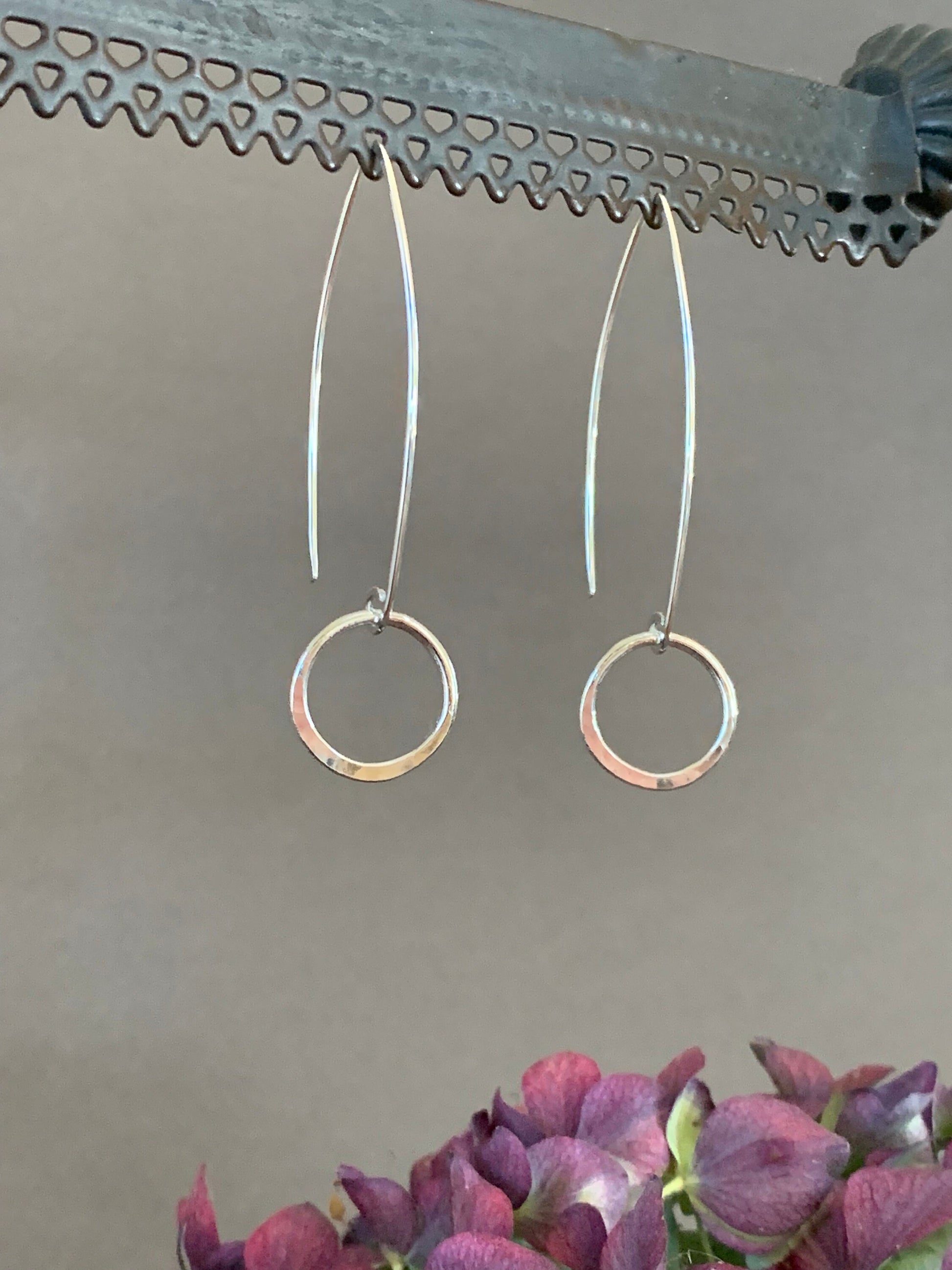 Sterling Silver Hoop Threader Earrings, Sterling Wishbone Hoop Earrings, Unique Handmade Earrings, Thin Open Hoops