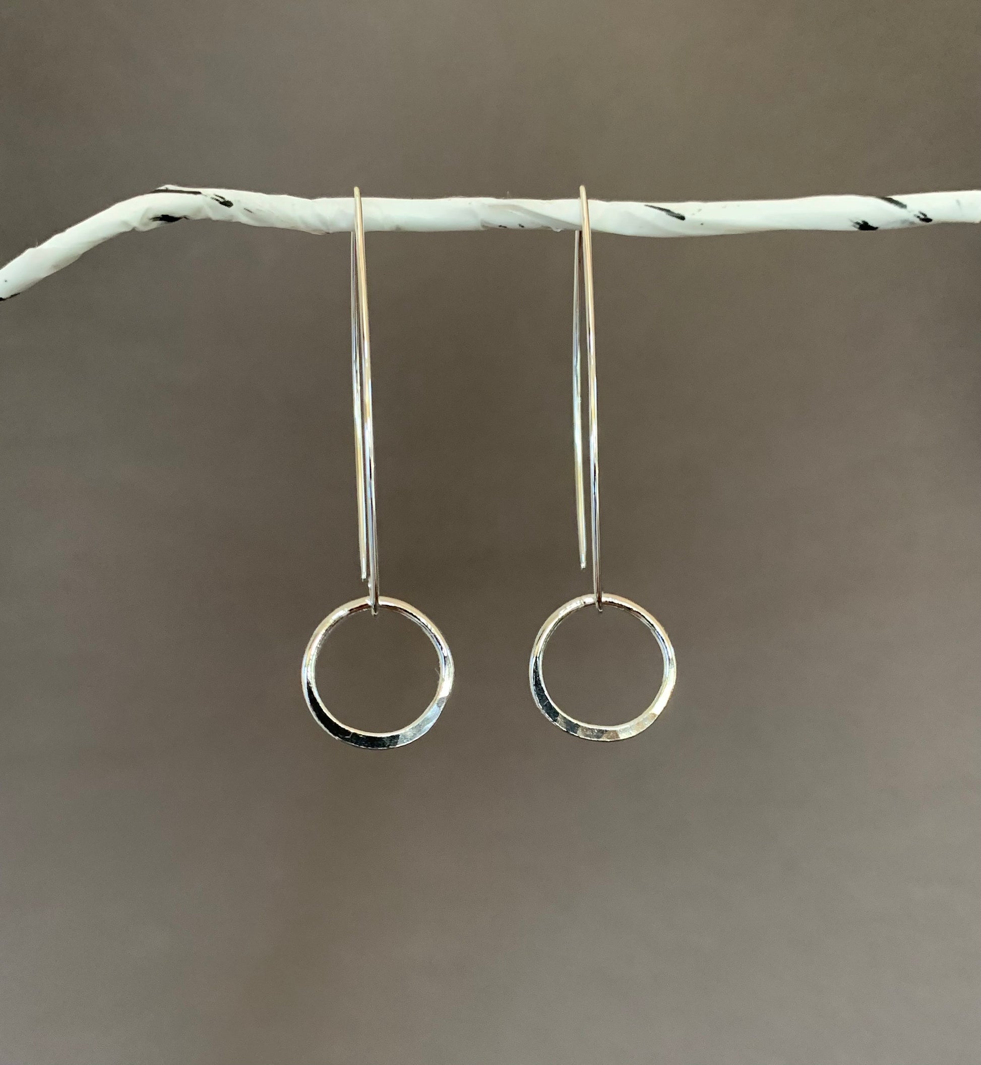 Sterling Silver Hoop Threader Earrings, Sterling Wishbone Hoop Earrings, Unique Handmade Earrings, Thin Open Hoops