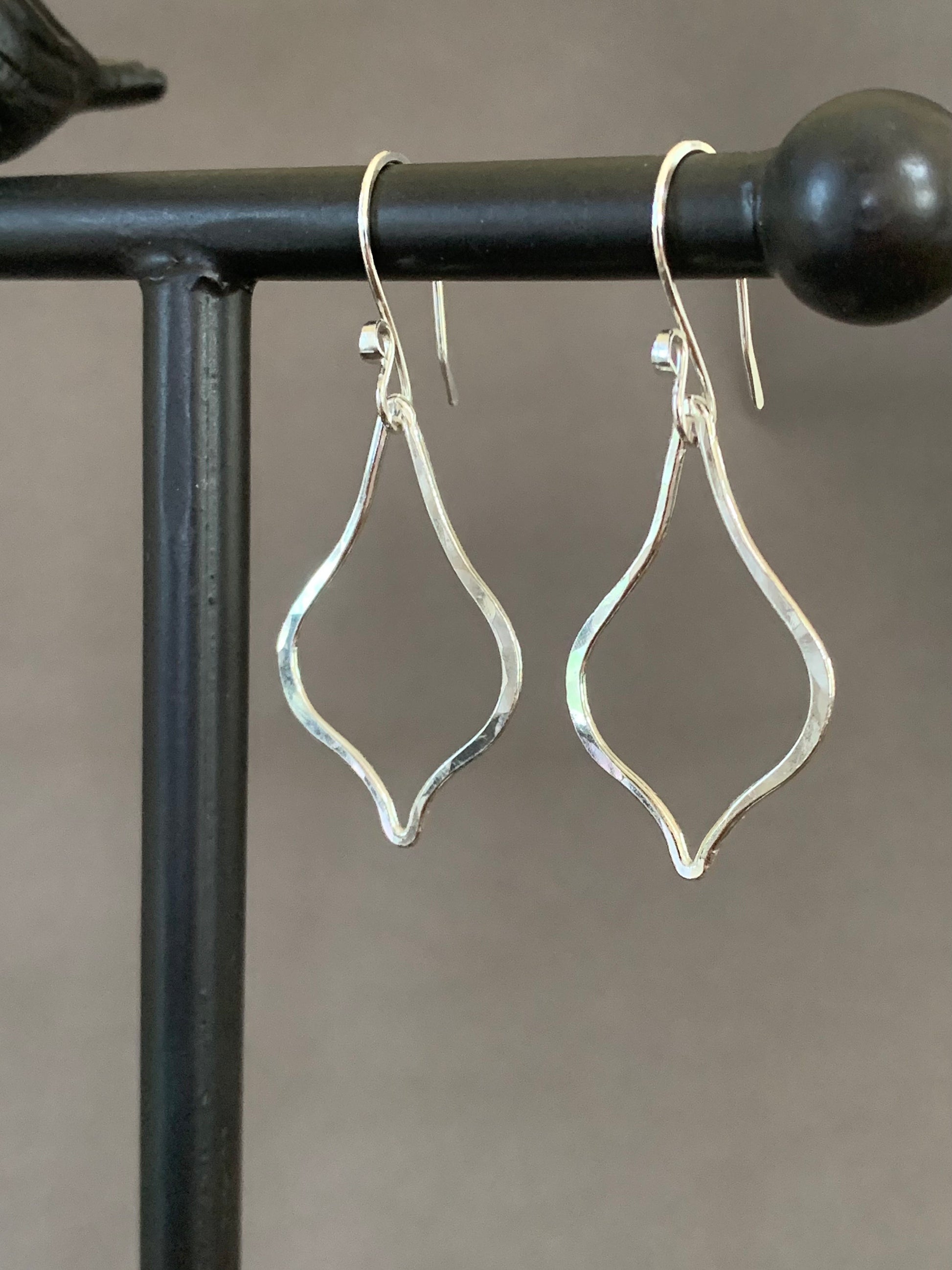 Silver Teardrop Hoop Earrings, Lightweight Boho Sterling Silver Hoops, Minimalist Hammered Earrings, Hand Forged Metal Jewelry