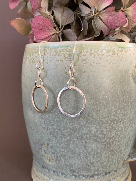 Silver Hoop Earrings, Double Hoop Sterling Silver Hoops, Hammered Hoop Earrings, Handmade