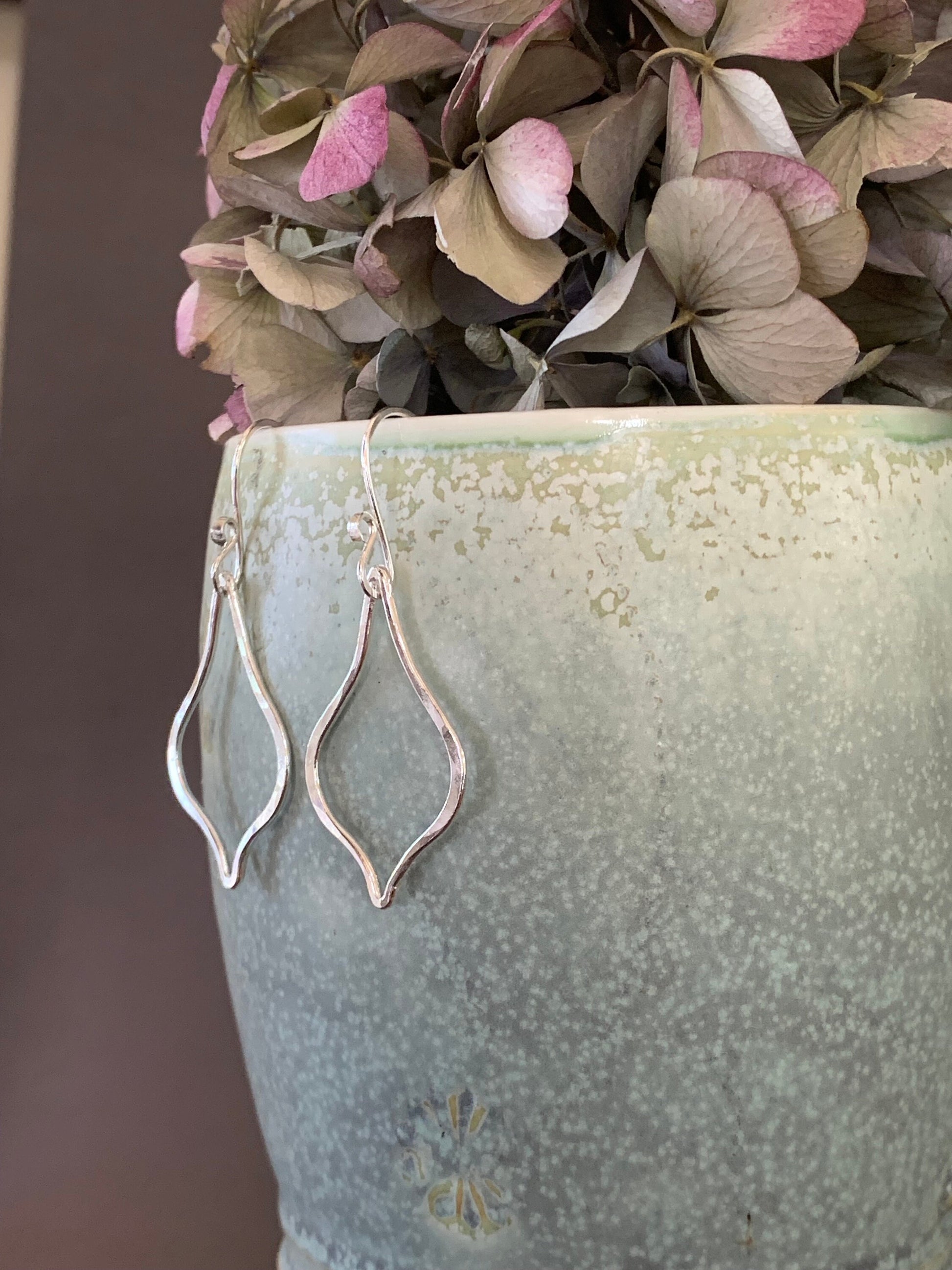 Silver Teardrop Hoop Earrings, Lightweight Boho Sterling Silver Hoops, Minimalist Hammered Earrings, Hand Forged Metal Jewelry