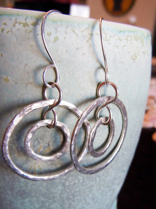 Sterling Silver Double Hoop Earrings, Hammered Silver Hoops, Handmade Jewelry